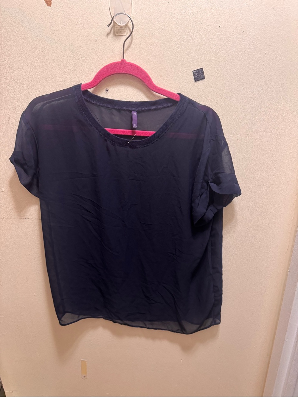 Women’s navy Sheer Short Sleeve Top size medium